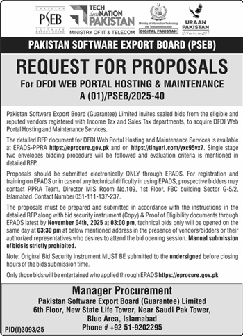 Pakistan Software Export Board Islamabad Tender Notice